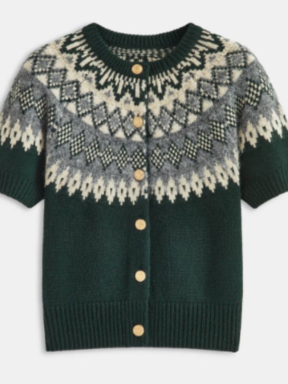 COMMENSE NWT Cashmere-Blend Fair Isle Dark Green Gold Buttons Cardigan Sweater S
